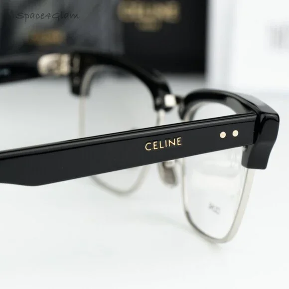 NEW Celine CL50026U 016 Shiny Palladium Black Demo Unisex Square Eyeglasses
